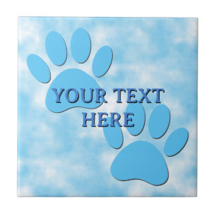 Azulejo De Cerâmica Impressões de Pata de Cachorrinho Azul Bebê com Te
