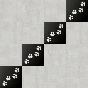 Azulejo De Cerâmica Impressões de Pata Preto Branco