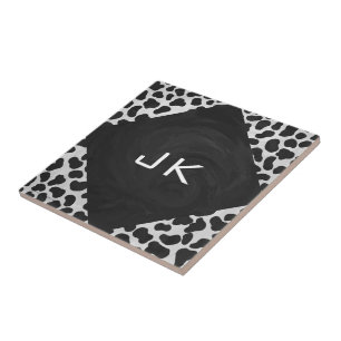 Azulejo De Cerâmica Impressões Preto e Branco de Monograma Dalmata