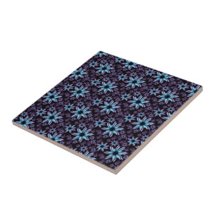 Azulejo De Cerâmica Incandescência design floral azul e roxo