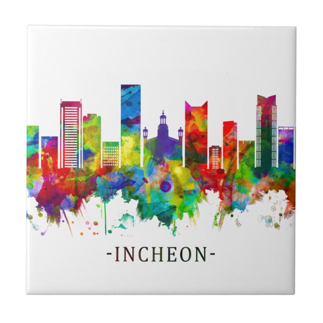 Azulejo De Cerâmica Incheon South Korea Skyline (Frente)