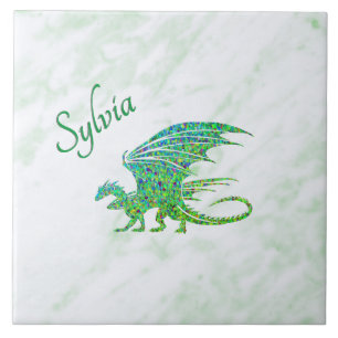 Azulejo De Cerâmica Incrível Dragão Verde Mosaico Pessoal