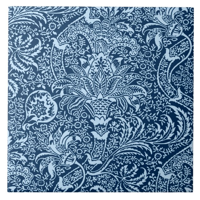 Azulejo De Cerâmica Indiano de William Morris, índigo escuro e (Frente)