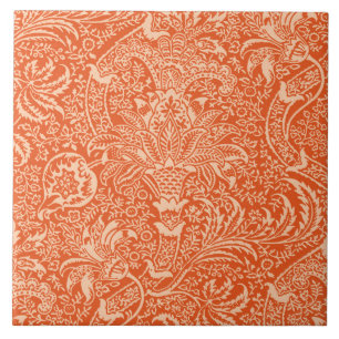 Azulejo De Cerâmica Indiano de William Morris, laranja coral e pêssego