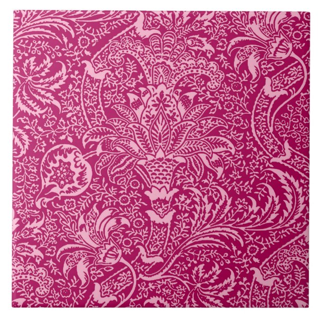 Azulejo De Cerâmica Indiano de William Morris, rosa fúcsia profundo (Frente)
