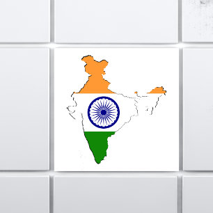 Azulejo De Cerâmica Indiano Tricolor Flag "Tiranga" No Mapa Indiano