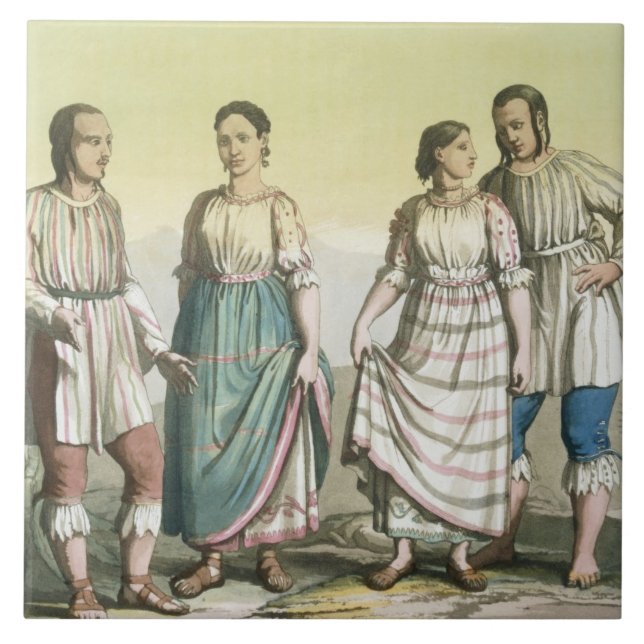 Azulejo De Cerâmica Indianos de Michoacan no traje tradicional, México (Frente)