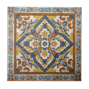 Azulejo De Cerâmica Índigo Azulejo Azul e amarelo Português