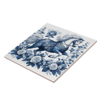 Azulejo De Cerâmica Indigo Charger: Flores em Movimento
