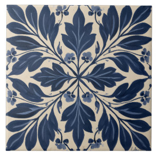 Azulejo De Cerâmica Indigo Folk Floral Damask