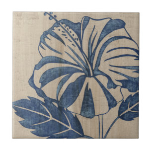 Azulejo De Cerâmica Indigo Hibiscus