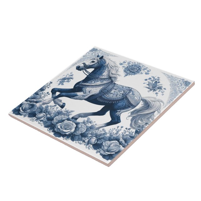 Azulejo De Cerâmica Indigo Horse: Legância Floral (Lateral)