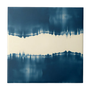 Azulejo De Cerâmica Índigo Shibori Abstrato Moderno Horizontal