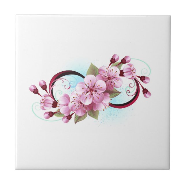 Azulejo De Cerâmica Infinidade com Flores de Flor Sakura (Frente)