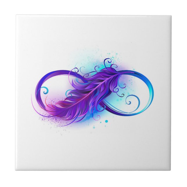 Azulejo De Cerâmica Infinidade com pena roxa (Frente)