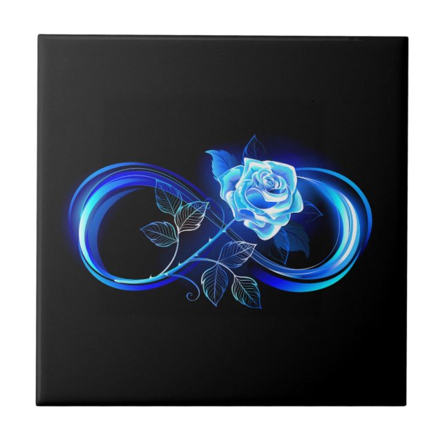 Azulejo De Cerâmica Infinito brilhante com rosa azul (Frente)