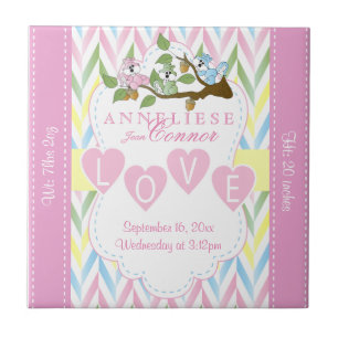 Azulejo De Cerâmica Informação de Nascimento - Esquilos de Bebê Pastel