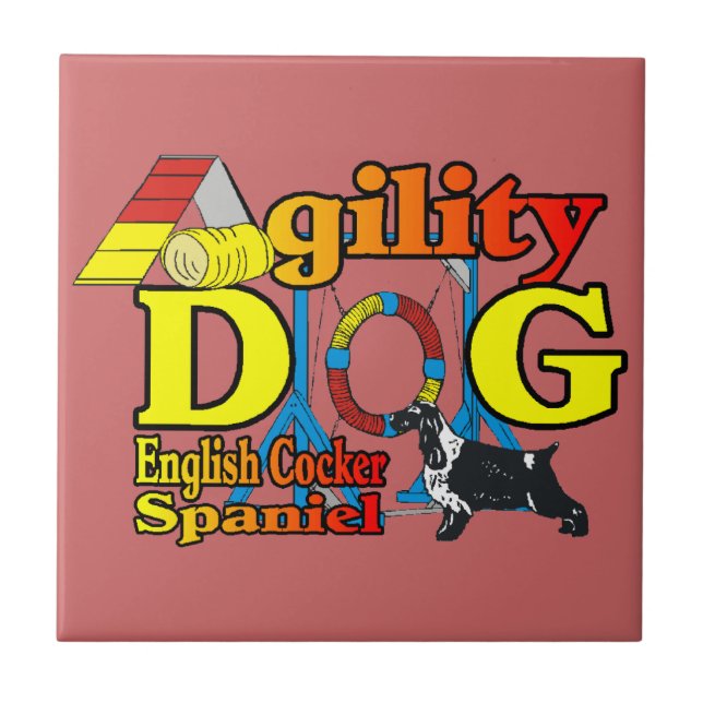 Azulejo De Cerâmica Inglês Cocker Spaniel Agilidade (Frente)