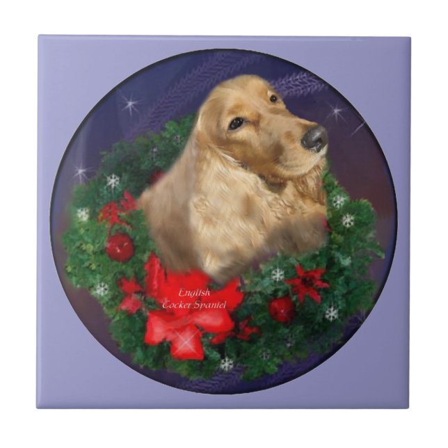 Azulejo De Cerâmica Inglês Cocker Spaniel Natal (Frente)