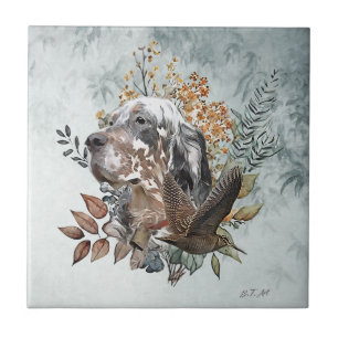 Azulejo De Cerâmica Inglês setter , Woodcock Hunting , Art