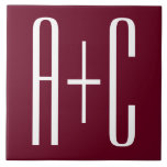 Azulejo De Cerâmica Iniciais de Casais simples | Branca e Borgonha<br><div class="desc">Clássico,  ousado e moderno.</div>