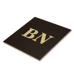 Azulejo De Cerâmica Iniciais personalizadas em dourado minimalista mar