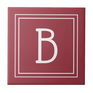 Azulejo De Cerâmica Inicial Moderna Monogramada Vermelha Carmesim e Br