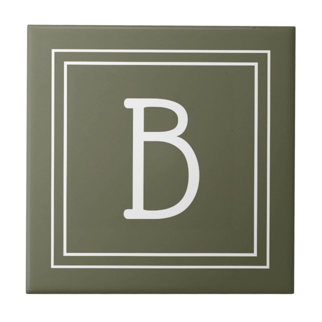 Azulejo De Cerâmica Inicial Monogramática Rústica Verde e Branca Chic (Frente)