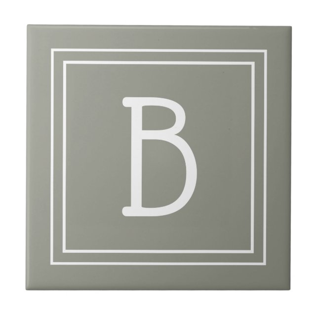Azulejo De Cerâmica Inicial Simples Monogramada Moderna em Verde Sage  (Frente)