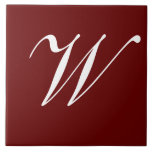 Azulejo De Cerâmica Inicial W Monograma Branco no Vermelho Escuro<br><div class="desc">Monograma Clássico com Letra Branca em Fundo Vermelho Escuro,  W.</div>