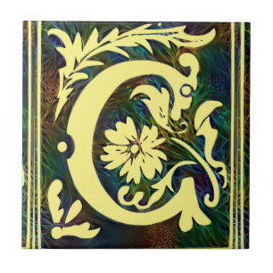 Azulejo De Cerâmica Initail - Letra C Vintage Corlorul - ornamento