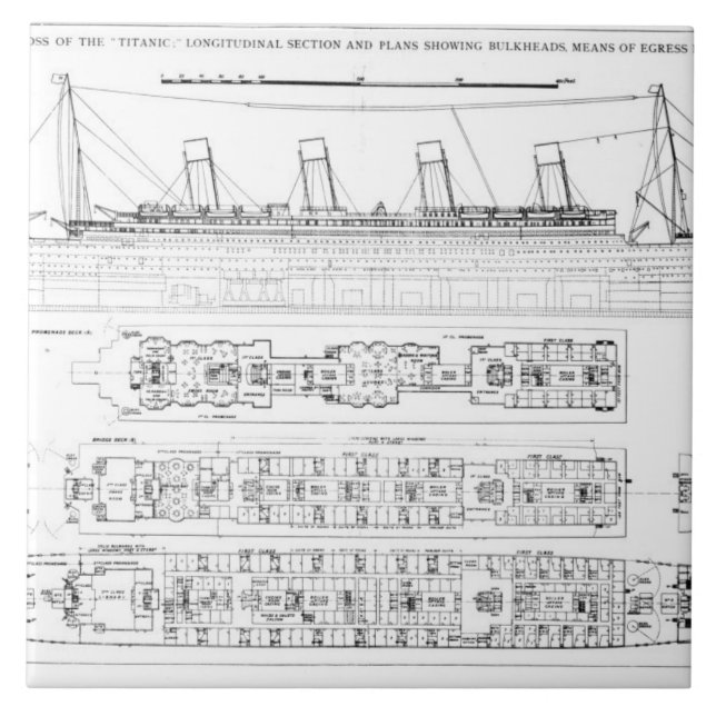 Azulejo De Cerâmica Inquérito na perda do titânico: Sectio transversal (Frente)