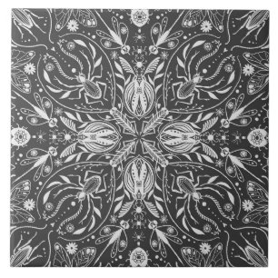 Azulejo De Cerâmica Insetos, branco esmaecido sobre preto