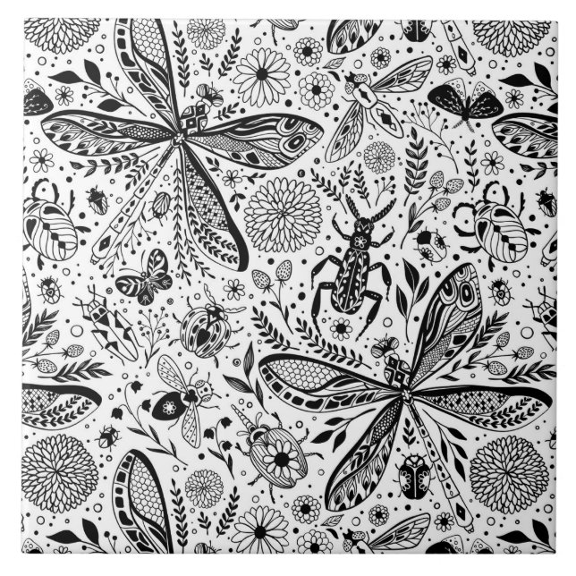 Azulejo De Cerâmica Insetos de porta em azul escuro (Frente)