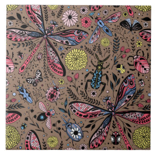 Azulejo De Cerâmica Insetos de rabisco de mocha