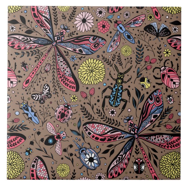 Azulejo De Cerâmica Insetos de rabisco de mocha (Frente)