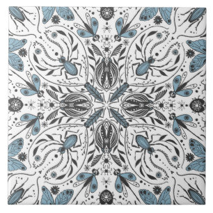 Azulejo De Cerâmica Insetos, preto e azul