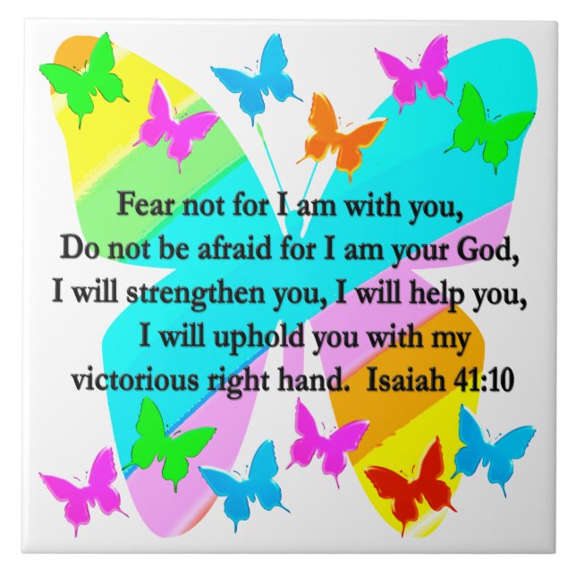 AZULEJO DE CERÂMICA  INSPIRANDO DESIGN VERSO ISAIAH 41:10 BÍBLIA (Frente)