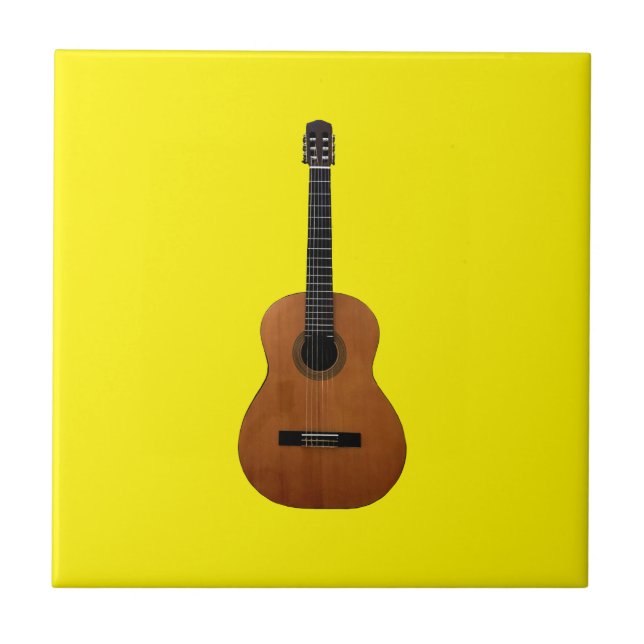Azulejo De Cerâmica Instrumento Musical do Violão Amarelo Acústico (Frente)