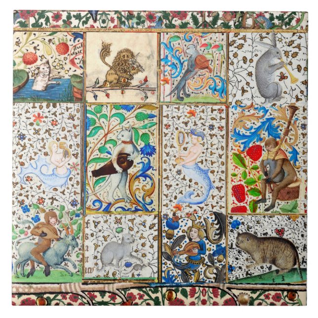 AZULEJO DE CERÂMICA  INSTRUMENTOS MUSICAIS DE JOGO BESTIÁRIO MEDIEVAL (Frente)