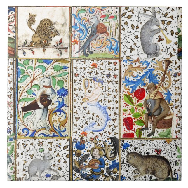 AZULEJO DE CERÂMICA  INSTRUMENTOS MUSICAIS DE JOGO BESTIÁRIO MEDIEVAL (Frente)