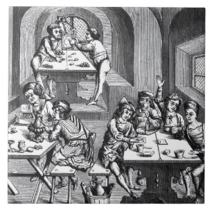 Azulejo De Cerâmica Interior de um hostelry, após um woodcut em um