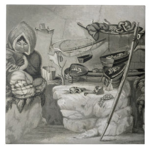 Azulejo De Cerâmica Interior de uma cabana Eskimo da neve, ilha 1822