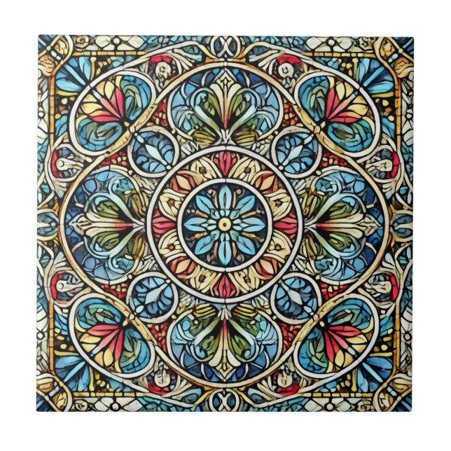 Azulejo De Cerâmica Intricate Stainate Glass Mandala (Frente)