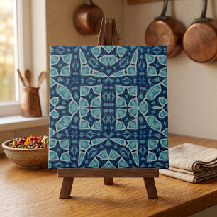 Azulejo De Cerâmica Intriciar Azul Suave Simétrico e Indigo
