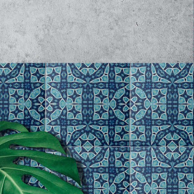 Azulejo De Cerâmica Intriciar Azul Suave Simétrico e Indigo (Criador carregado)