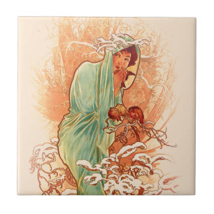 Azulejo De Cerâmica Inverno - Alphonse Mucha Art Nouveau