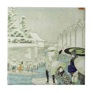 Azulejo De Cerâmica Inverno japonês do vintage na arte de Woodblock d