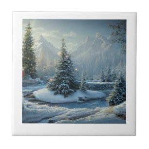 Azulejo De Cerâmica inverno na árvore de Natal