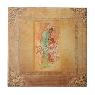 Azulejo De Cerâmica Inverno por Alphonse Mucha